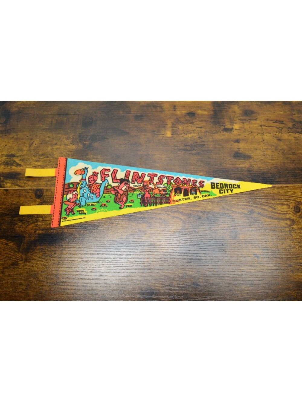 Vintage Flintstones Bedrock City, Custer, South Dakota pennant 14.5 inches